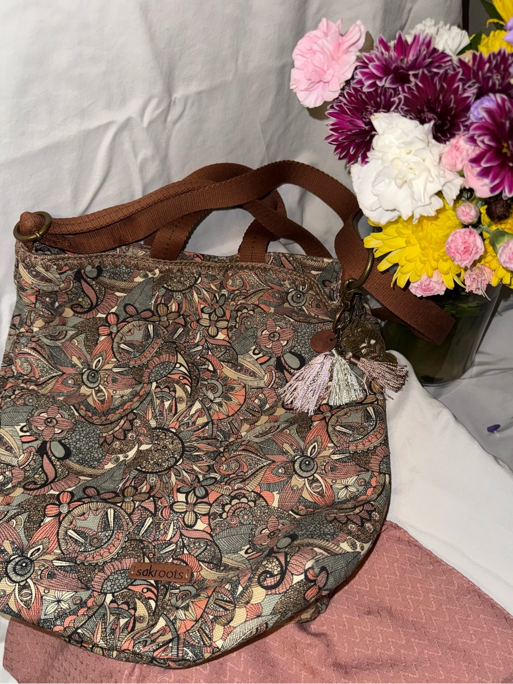 Sakroots North South Retired Floral Owl Canvas Tote - with Tassel - Picture 5 of 10